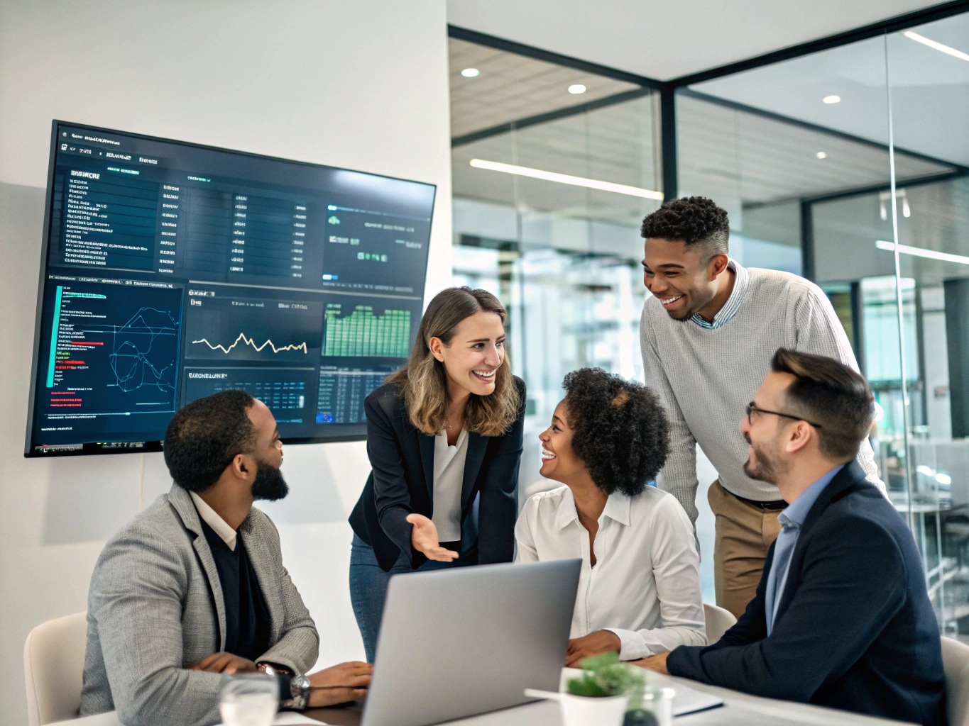 Equipo de expertos trabajando con interfaz de IA